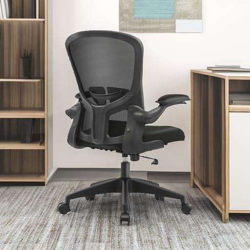 FelixKing Office Desk Chairs, Ergonomic PC Desk Chair with Wheels, Adjustable Lumbar Support and Height, Swivel Computer Chair with Flip-up Armrests, Ergo Mesh Backrest for Working (Black) - Image 2