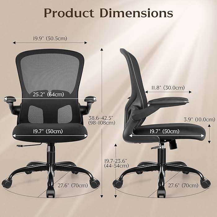 FelixKing Office Desk Chairs, Ergonomic PC Desk Chair with Wheels, Adjustable Lumbar Support and Height, Swivel Computer Chair with Flip-up Armrests, Ergo Mesh Backrest for Working (Black) - Image 3