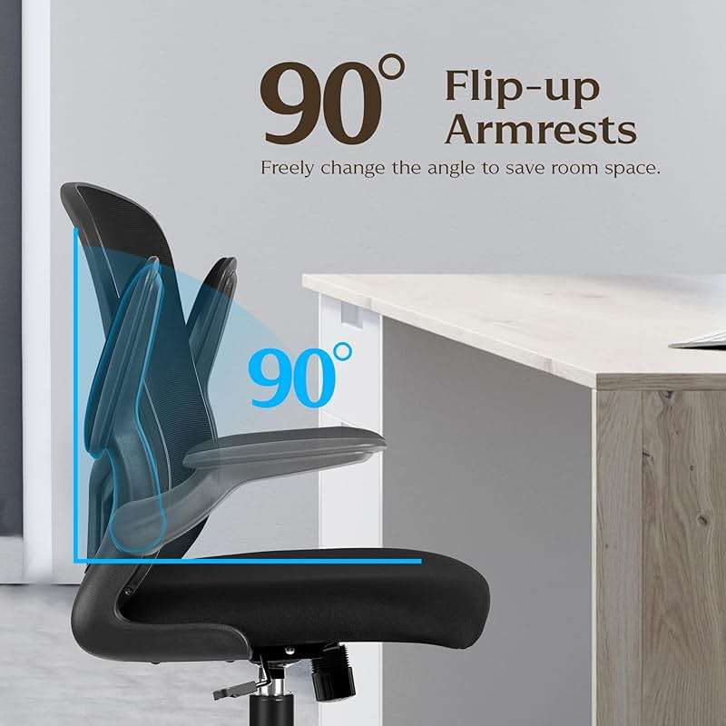 FelixKing Office Desk Chairs, Ergonomic PC Desk Chair with Wheels, Adjustable Lumbar Support and Height, Swivel Computer Chair with Flip-up Armrests, Ergo Mesh Backrest for Working (Black) - Image 8