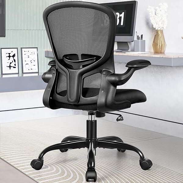 FelixKing Office Desk Chairs, Ergonomic PC Desk Chair with Wheels, Adjustable Lumbar Support and Height, Swivel Computer Chair with Flip-up Armrests, Ergo Mesh Backrest for Working (Black) - Image 10