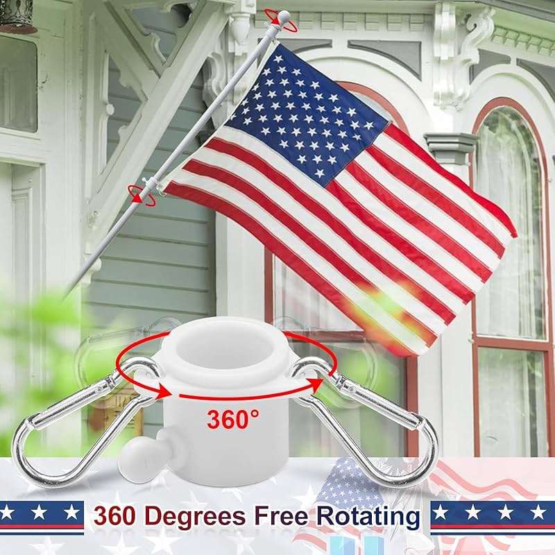 Flag Pole Kit with 3x5 American Flag - Includes 5ft Heavy Duty Tangle Free Flagpole,Embroidered 3X5 US Flag,Aluminum Mount Holder Bracket,Metal Flagpoles for Outside House,Porch,Outdoor - White - Image 7