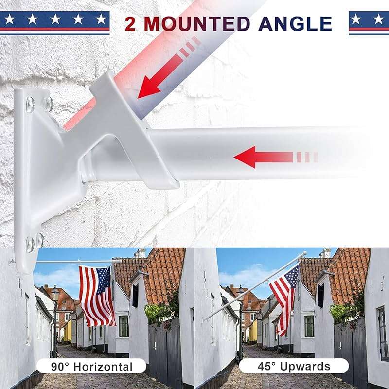 Flag Pole Kit with 3x5 American Flag - Includes 5ft Heavy Duty Tangle Free Flagpole,Embroidered 3X5 US Flag,Aluminum Mount Holder Bracket,Metal Flagpoles for Outside House,Porch,Outdoor - White - Image 8