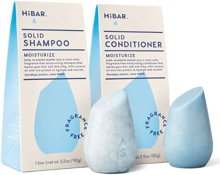 HiBAR - Moisturize Fragrance-Free Shampoo & Conditioner Bar Set - For Dry, Frizzy Hair -Nourish & Hydrate -Coconut Oil & Vitamin B5 -Plastic, Soap, Paraben & Sulfate-Free -Color Safe & Vegan - Image 1