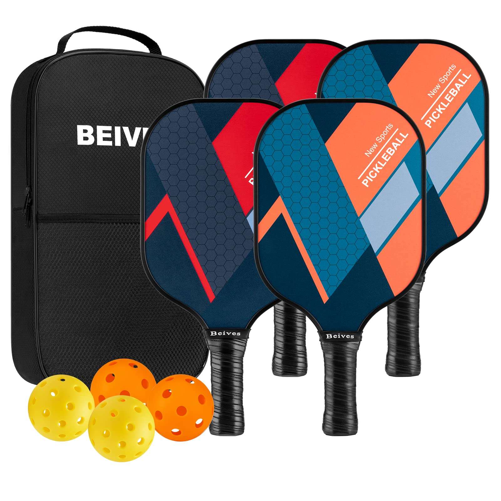 BEIVES Pickleball Paddles, USAPA Fiberglass Pickleball Paddles Set of 4, Pickleball Set with 4 Pickleball Rackets, Including 4 Pickleballs & 1 Carry Bag, Pickle Ball Paddles Set for Men, Women - Image 1