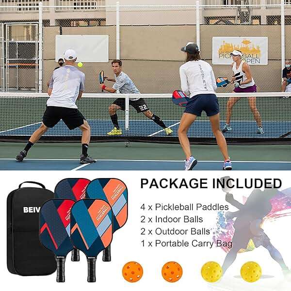 BEIVES Pickleball Paddles, USAPA Fiberglass Pickleball Paddles Set of 4, Pickleball Set with 4 Pickleball Rackets, Including 4 Pickleballs & 1 Carry Bag, Pickle Ball Paddles Set for Men, Women - Image 6