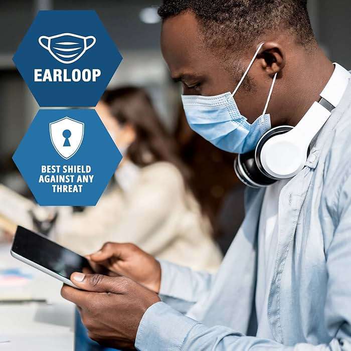 MED PRIDE Blue Medical Masks, Pack of 50 Face Masks, Disposable 3-Ply Earloop Masks, Breathable Non-Woven, Comfortable and Protective for Adults - Image 4