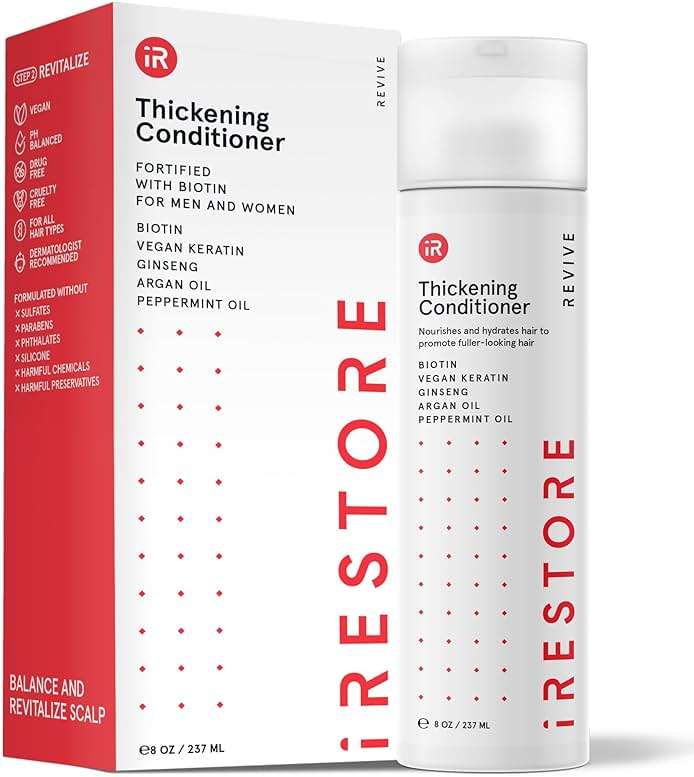 iRESTORE Biotin Hair Conditioner for Damaged Dry Hair - Good for Fine Hair Growth, Volumizing Thickening Conditioner with Ginseng & Argan Oil to Moisturize, Pair With Hair Loss Shampoo - Image 1