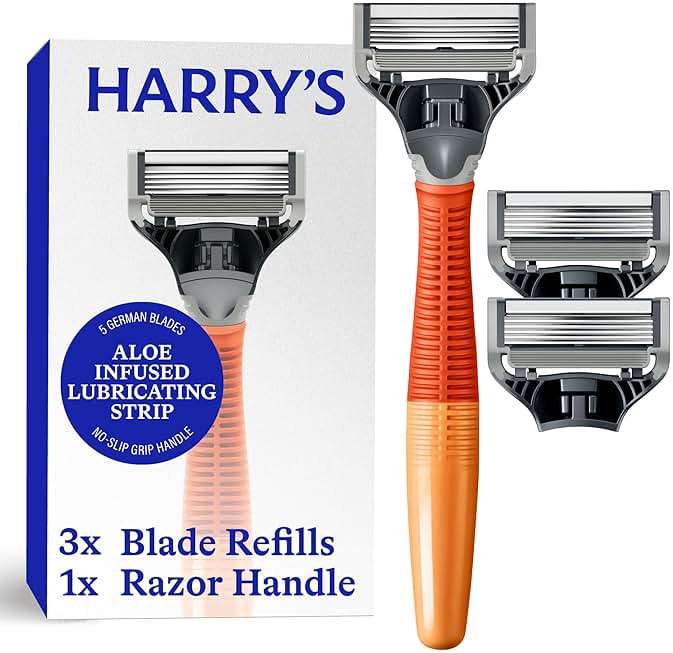 Harry's Original Shaving Kit for Men - Razor Handle and 3 Razor Blade Refill Cartridges - German Engineered - Ember - Image 1