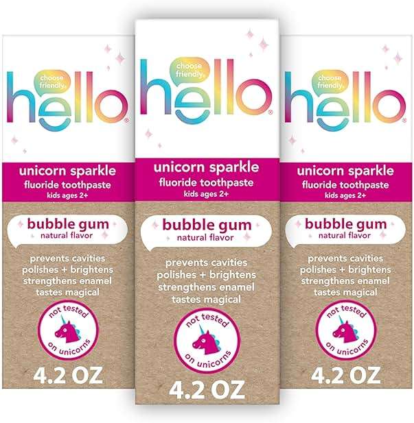 Hello Unicorn Sparkle Kids Toothpaste with Fluoride, Bubble Gum Toothpaste, 4.2 Oz Tube (Pack of 3) - Image 9