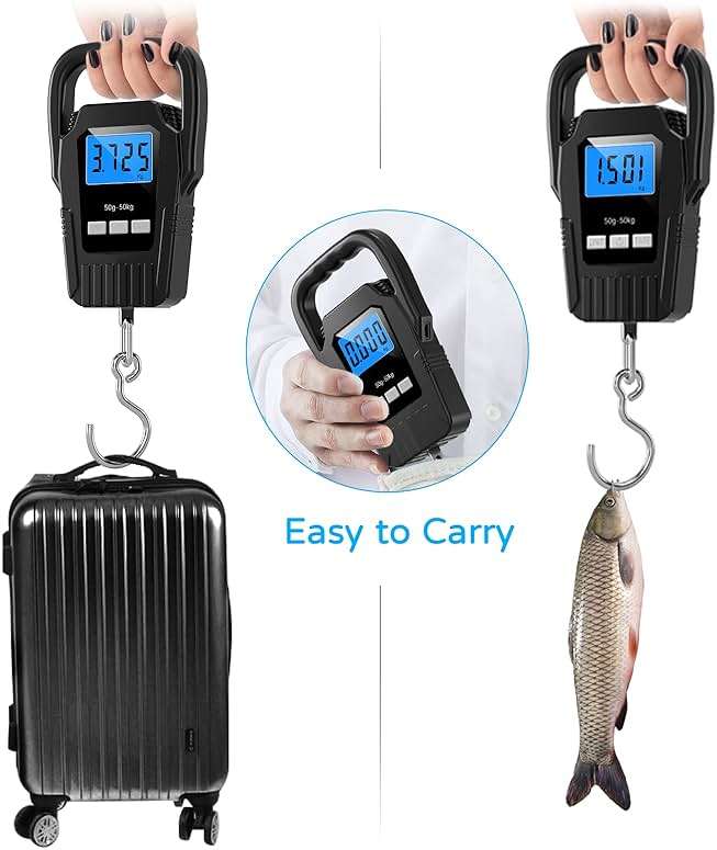 Digital Fish Scale Hanging Scale Fishing Scale, SKEAP 110lb/50kg Luggage Scale,Fish Weighing Scale, Upgrade Large Handle & Backlit LCD Display, Black,Fishing Gifts for Men,Black - Image 2