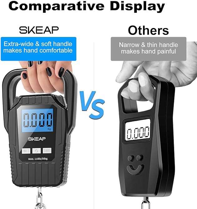 Digital Fish Scale Hanging Scale Fishing Scale, SKEAP 110lb/50kg Luggage Scale,Fish Weighing Scale, Upgrade Large Handle & Backlit LCD Display, Black,Fishing Gifts for Men,Black - Image 3
