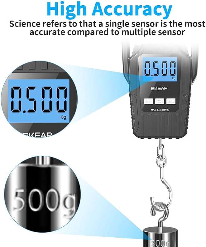 Digital Fish Scale Hanging Scale Fishing Scale, SKEAP 110lb/50kg Luggage Scale,Fish Weighing Scale, Upgrade Large Handle & Backlit LCD Display, Black,Fishing Gifts for Men,Black - Image 4