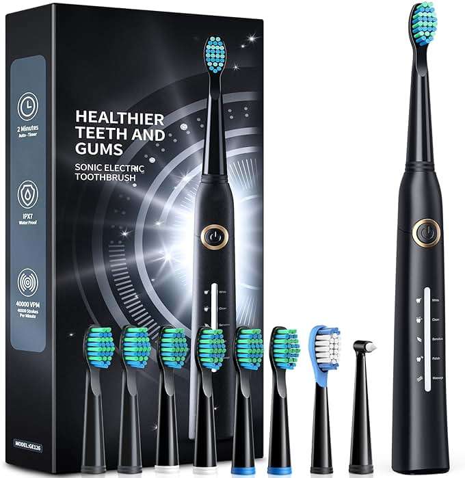 TEETHEORY Electric Toothbrush for Adults with 8 𝐁𝐫𝐮𝐬𝐡 𝐇𝐞𝐚𝐝𝐬, Sonic Electric Toothbrush with 40000 VPM Deep Clean 5 Modes, Rechargeable Toothbrushes Fast Charge 4 Hours Last 30 Days - Image 1