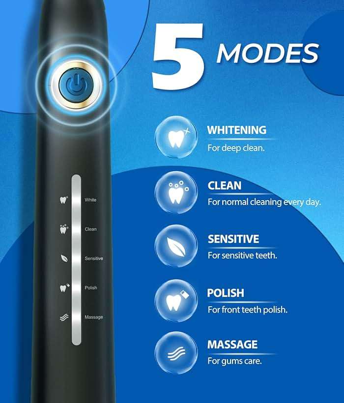 TEETHEORY Electric Toothbrush for Adults with 8 𝐁𝐫𝐮𝐬𝐡 𝐇𝐞𝐚𝐝𝐬, Sonic Electric Toothbrush with 40000 VPM Deep Clean 5 Modes, Rechargeable Toothbrushes Fast Charge 4 Hours Last 30 Days - Image 5