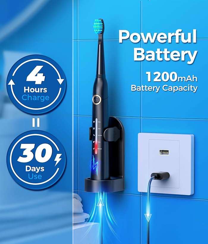 TEETHEORY Electric Toothbrush for Adults with 8 𝐁𝐫𝐮𝐬𝐡 𝐇𝐞𝐚𝐝𝐬, Sonic Electric Toothbrush with 40000 VPM Deep Clean 5 Modes, Rechargeable Toothbrushes Fast Charge 4 Hours Last 30 Days - Image 8