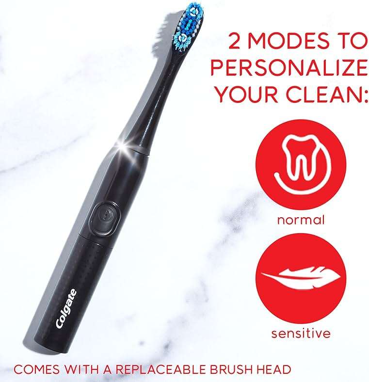 Colgate Optic White Pro-Series Whitening Battery Operated Electric Toothbrush with Timer, Soft, Black - Image 4