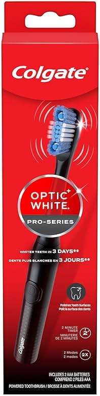 Colgate Optic White Pro-Series Whitening Battery Operated Electric Toothbrush with Timer, Soft, Black - Image 5