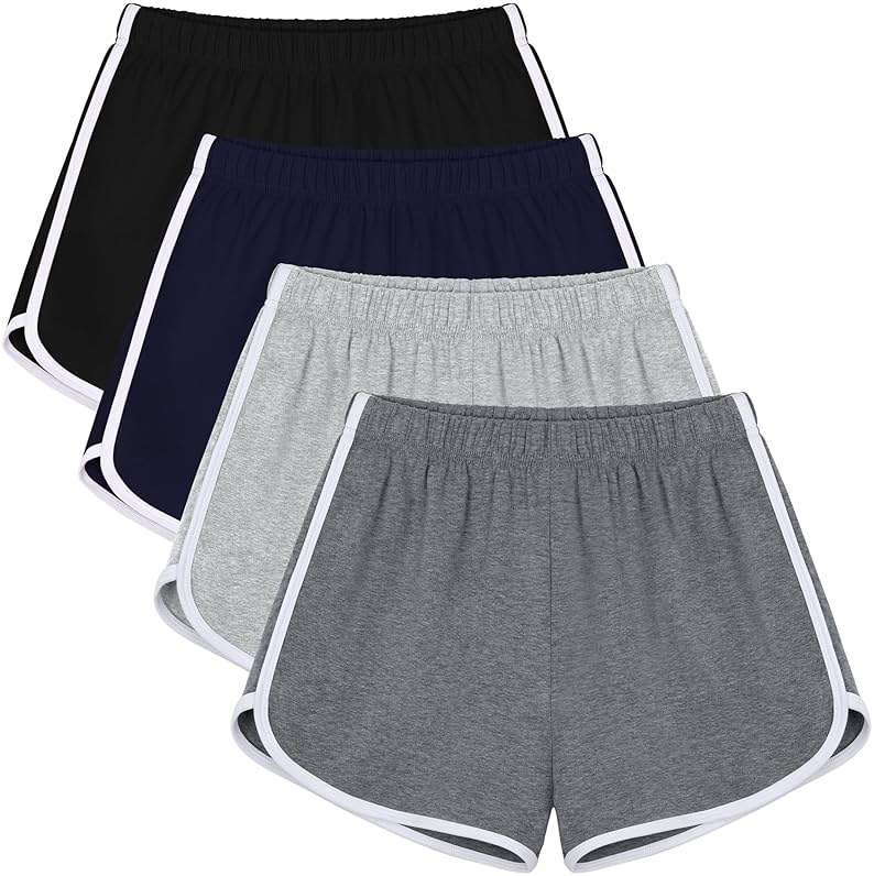 URATOT 4 Pack Women's Cotton Dance Yoga Sports Short Summer Running Athletic Pant Waistband Loose Shorts for Women - Image 1