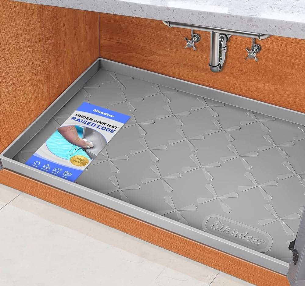SIKADEER Under Sink Mat Waterproof 34" x 22", Silicone Mat Kitchen Drawer Shelf and Cabinet Liner, Sink Protector for Kitchen Organizers and Storage, Boot Tray Pet Food Mats - Image 1