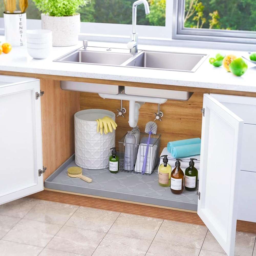 SIKADEER Under Sink Mat Waterproof 34" x 22", Silicone Mat Kitchen Drawer Shelf and Cabinet Liner, Sink Protector for Kitchen Organizers and Storage, Boot Tray Pet Food Mats - Image 2