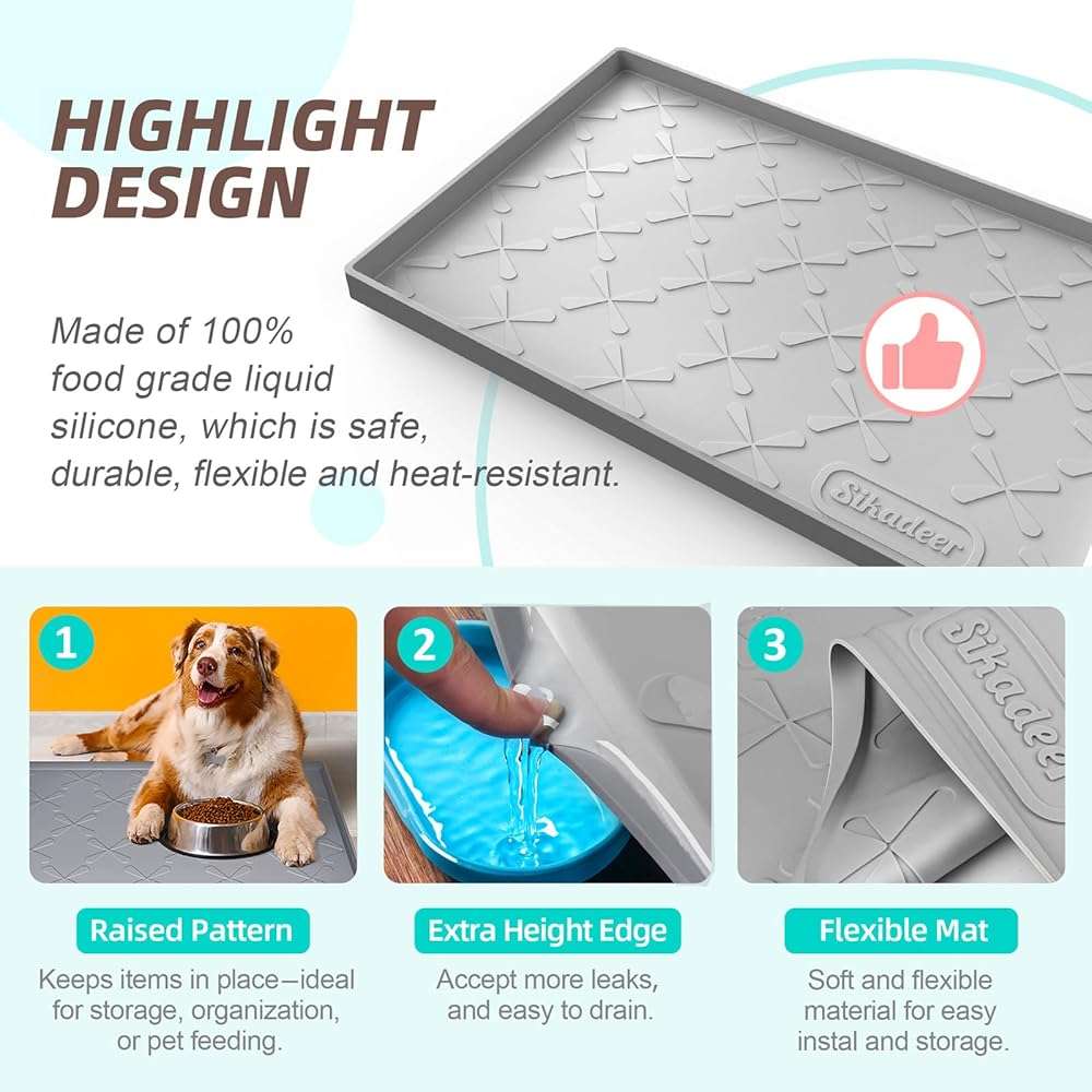 SIKADEER Under Sink Mat Waterproof 34" x 22", Silicone Mat Kitchen Drawer Shelf and Cabinet Liner, Sink Protector for Kitchen Organizers and Storage, Boot Tray Pet Food Mats - Image 4