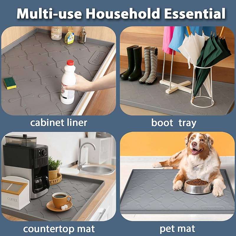 SIKADEER Under Sink Mat Waterproof 34" x 22", Silicone Mat Kitchen Drawer Shelf and Cabinet Liner, Sink Protector for Kitchen Organizers and Storage, Boot Tray Pet Food Mats - Image 7