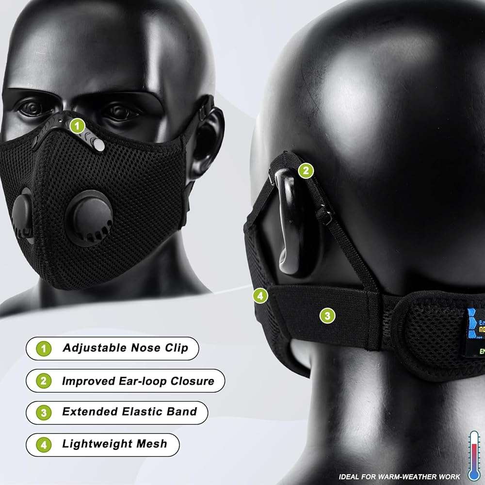BASE CAMP M Plus Dust Mask, Breathable Reusable Face Mask with 6 Activated Carbon Filters for Woodworking Construction Mowing Grinding (Modern1) - Image 3