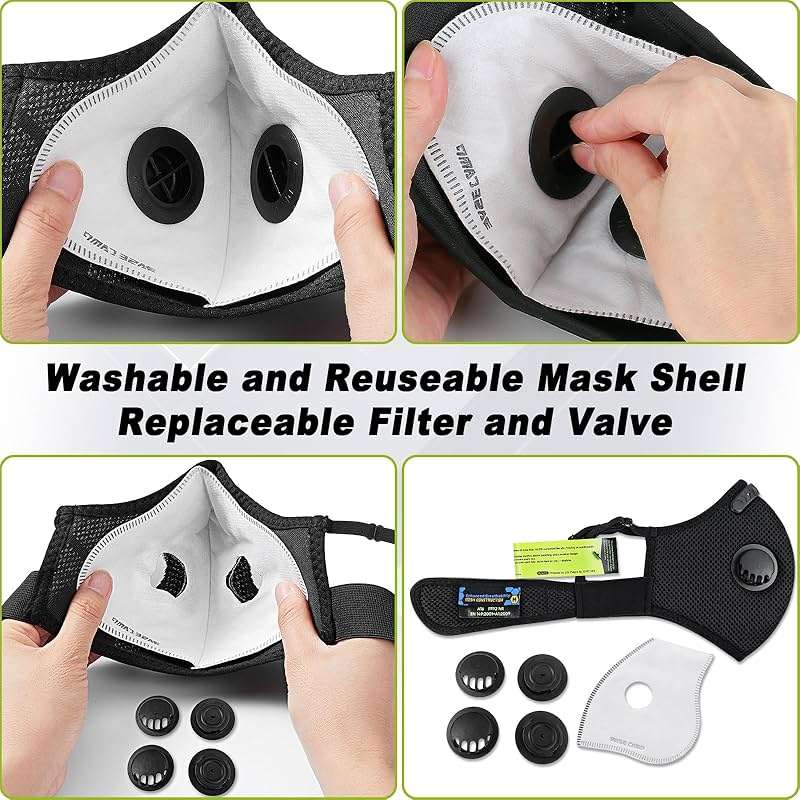 BASE CAMP M Plus Dust Mask, Breathable Reusable Face Mask with 6 Activated Carbon Filters for Woodworking Construction Mowing Grinding (Modern1) - Image 5