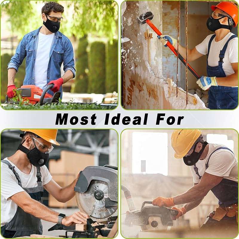 BASE CAMP M Plus Dust Mask, Breathable Reusable Face Mask with 6 Activated Carbon Filters for Woodworking Construction Mowing Grinding (Modern1) - Image 6