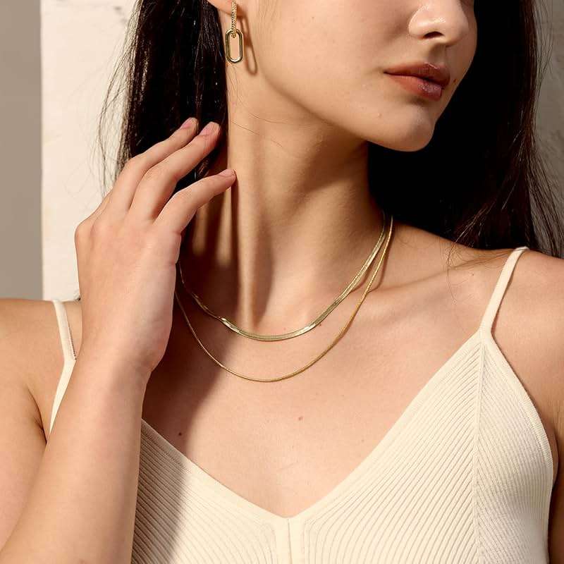 CHESKY 14K Gold/Silver Plated Snake Chain Necklace Herringbone Necklace Gold Choker Necklaces for Women Gifts Jewelry 1.5/3/5MM(W) 14"/16"(L) Mothers Day Gifts for Mom - Image 3