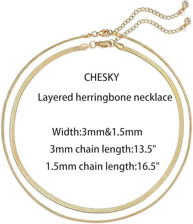 CHESKY 14K Gold/Silver Plated Snake Chain Necklace Herringbone Necklace Gold Choker Necklaces for Women Gifts Jewelry 1.5/3/5MM(W) 14"/16"(L) Mothers Day Gifts for Mom - Image 6