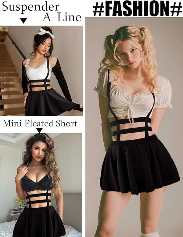 Avidlove Pleated Suspender Skirt Women - Elastic High Waist A-Line Mini Braces Skirt for School Casual Party - Image 5