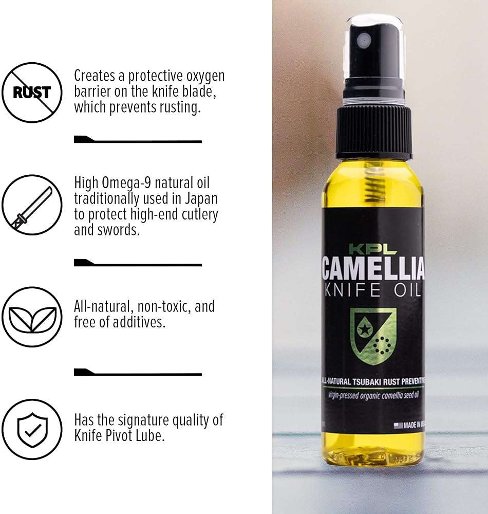 Knife Pivot Lube – Camellia Knife Oil for Blades – Tsubaki, Honing Oil for Cleaning and Blade Care – 60ml Spray Bottle - Image 2