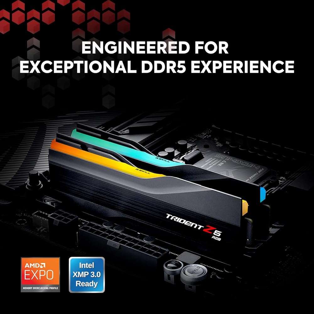 G.SKILL Trident Z5 RGB Series DDR5 RAM (Intel XMP 3.0 & AMD Expo) 32GB (2x16GB) 6000MT/s CL36-36-36-96 1.35V Desktop Computer Memory U-DIMM - Matte Black (F5-6000J3636F16GA2-TZ5RK) - Image 2