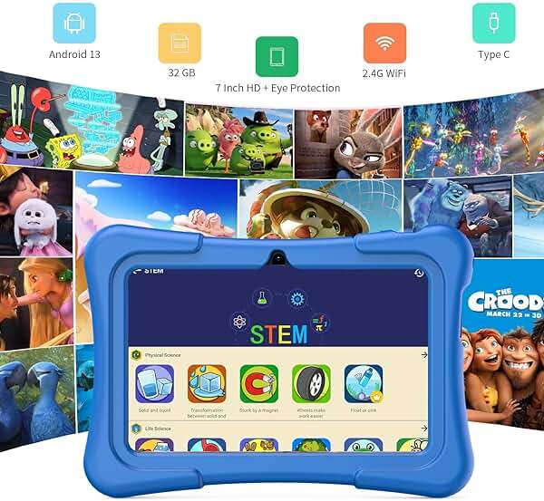 PRITOM 7 inch Tablet for Kids with Solid Case, Kids Tablets 32GB with Parental Control, Pre-Installed Free APPs Games, Educational Toddler Tablet WiFi, Bluetooth, Camera, YouTube Kids - Image 2
