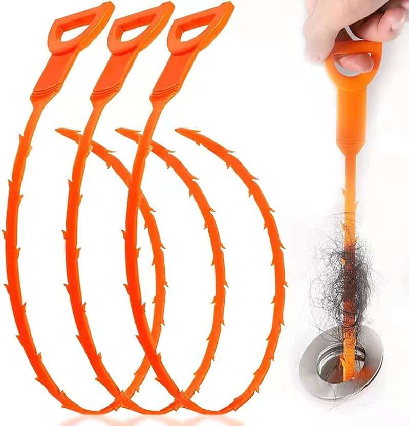 HFLYJPYW 3 Pack 25 Inch Hair Snake Hair Drain Clog Remover Cleaning Tool Drain Opener sink snake Drain Auger Hair Remover Tool For Sewer, Toilet, Shower Kitchen Sink, Bathroom Tub - Image 1