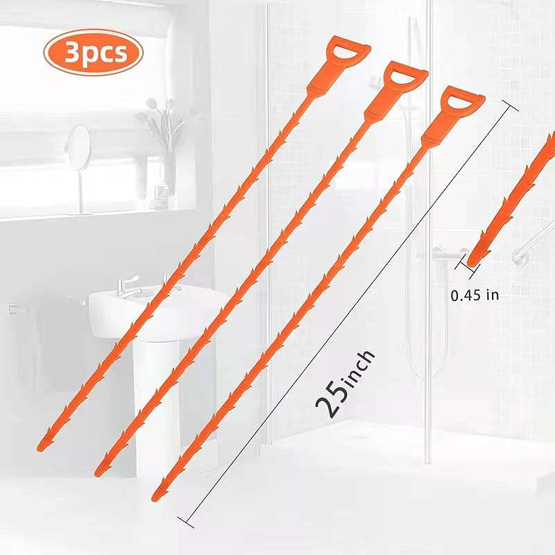 HFLYJPYW 3 Pack 25 Inch Hair Snake Hair Drain Clog Remover Cleaning Tool Drain Opener sink snake Drain Auger Hair Remover Tool For Sewer, Toilet, Shower Kitchen Sink, Bathroom Tub - Image 2