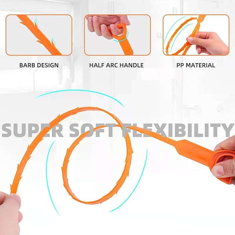 HFLYJPYW 3 Pack 25 Inch Hair Snake Hair Drain Clog Remover Cleaning Tool Drain Opener sink snake Drain Auger Hair Remover Tool For Sewer, Toilet, Shower Kitchen Sink, Bathroom Tub - Image 3