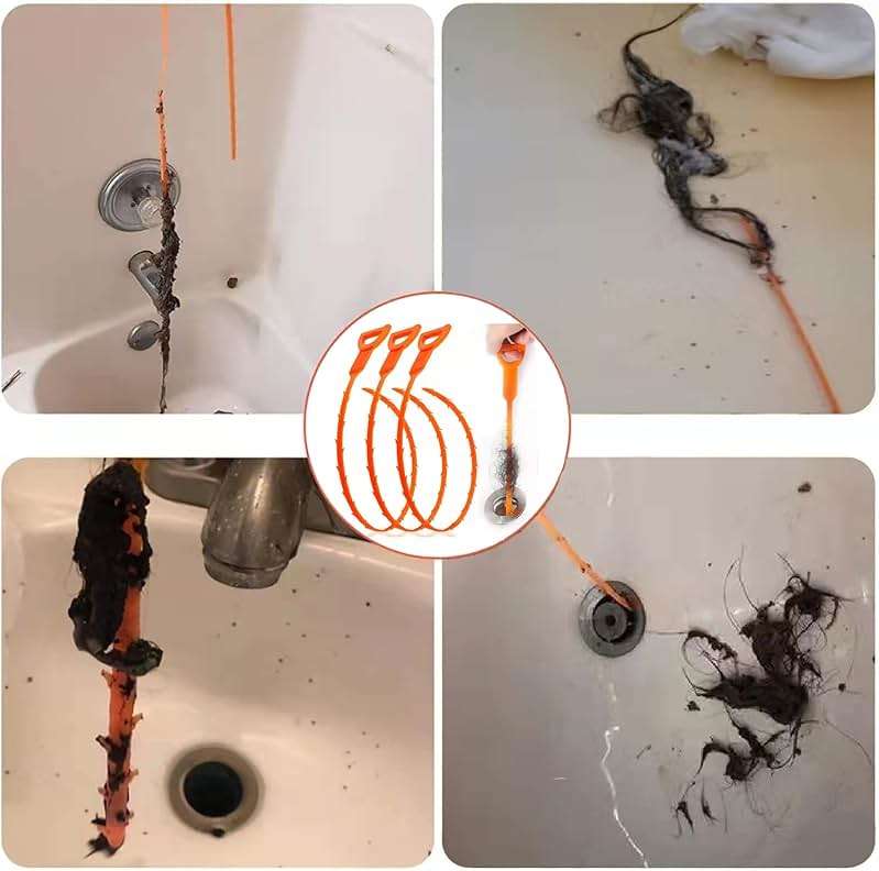 HFLYJPYW 3 Pack 25 Inch Hair Snake Hair Drain Clog Remover Cleaning Tool Drain Opener sink snake Drain Auger Hair Remover Tool For Sewer, Toilet, Shower Kitchen Sink, Bathroom Tub - Image 5