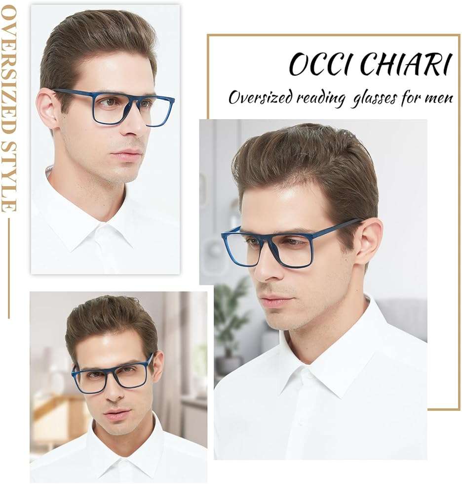 OCCI CHIARI Large Reading Glasses Men Oversized Square Readers Spring Hinge 1.0 1.25 1.5 1.75 2.0 2.5 3.0 3.5 4.0 5.0 6.0 - Image 2
