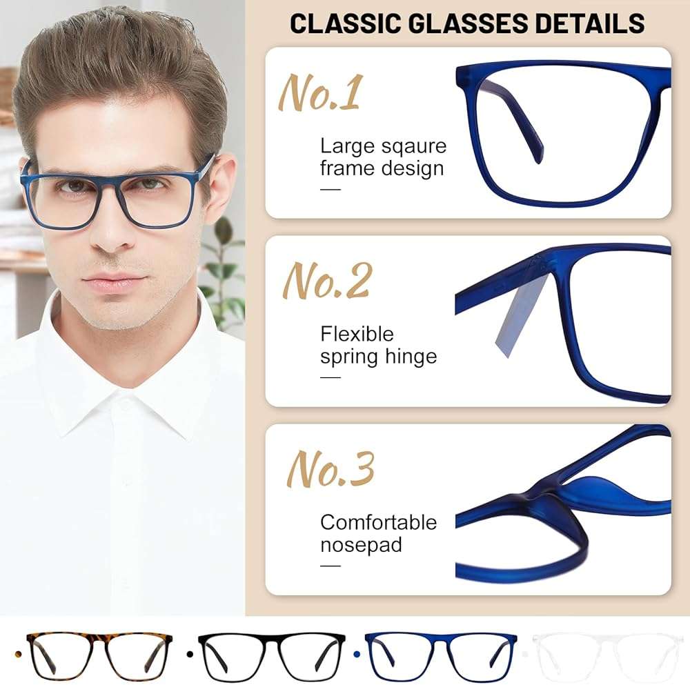OCCI CHIARI Large Reading Glasses Men Oversized Square Readers Spring Hinge 1.0 1.25 1.5 1.75 2.0 2.5 3.0 3.5 4.0 5.0 6.0 - Image 3