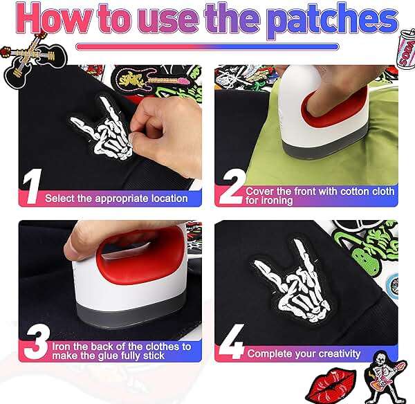 Meneng Embroidered Patches Iron-on Appliques: 30pcs Assorted Cool Punk Embroidery Sew-on Patch for Jackets Clothing - Image 5