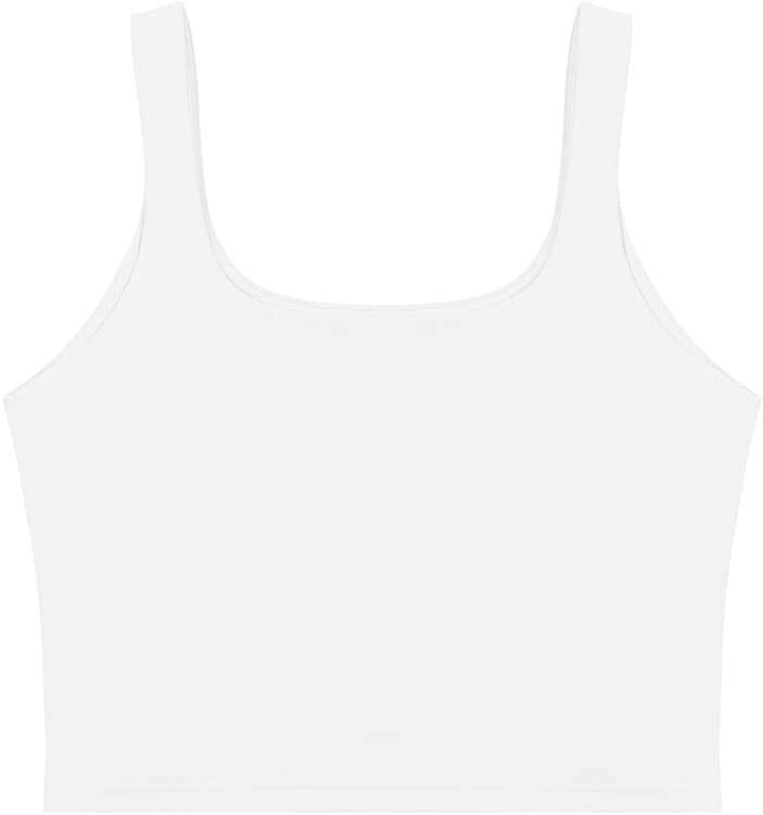 REORIA Women’s Sexy Square Neck Double Lined Seamless Sleeveless Cropped Tank Yoga Crop Basic Tops - Image 5