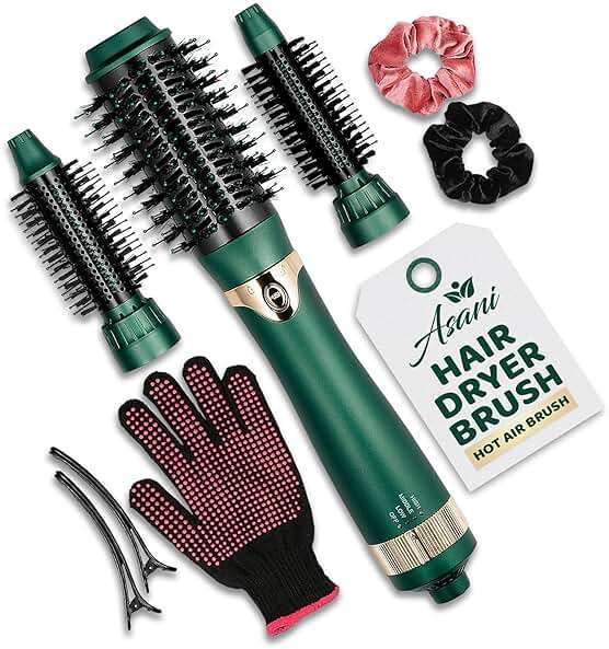 Asani Hot Air Brush - Multipurpose Blow Dryer Brush with Interchangeable Heads, Heated Round Brush for Curling or Straightening, Volumizer and Styling Tool for All Hair Types - Image 1