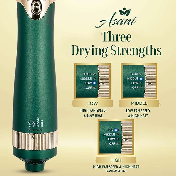 Asani Hot Air Brush - Multipurpose Blow Dryer Brush with Interchangeable Heads, Heated Round Brush for Curling or Straightening, Volumizer and Styling Tool for All Hair Types - Image 2