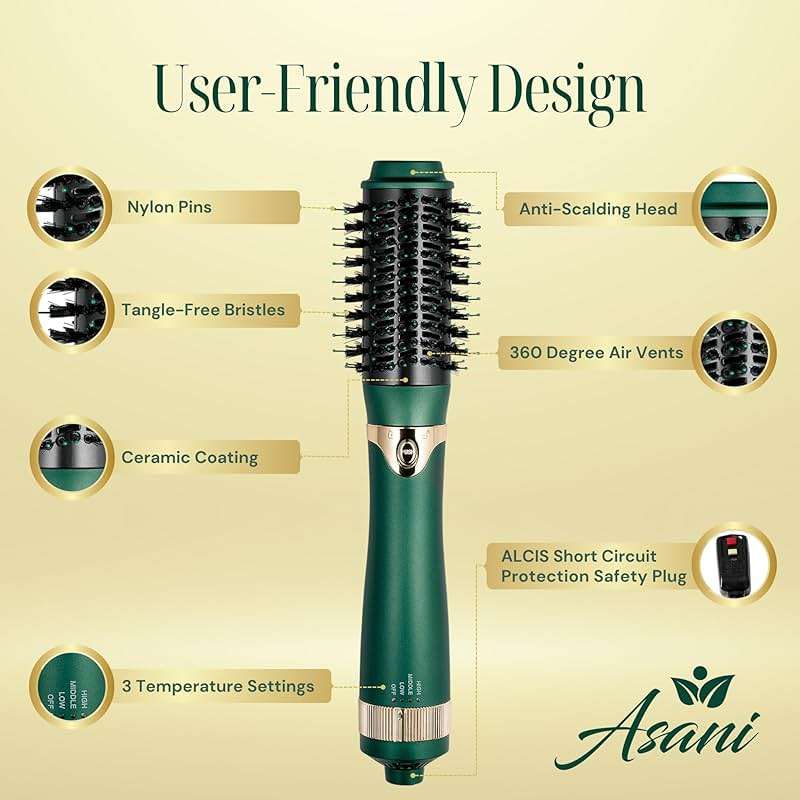 Asani Hot Air Brush - Multipurpose Blow Dryer Brush with Interchangeable Heads, Heated Round Brush for Curling or Straightening, Volumizer and Styling Tool for All Hair Types - Image 5