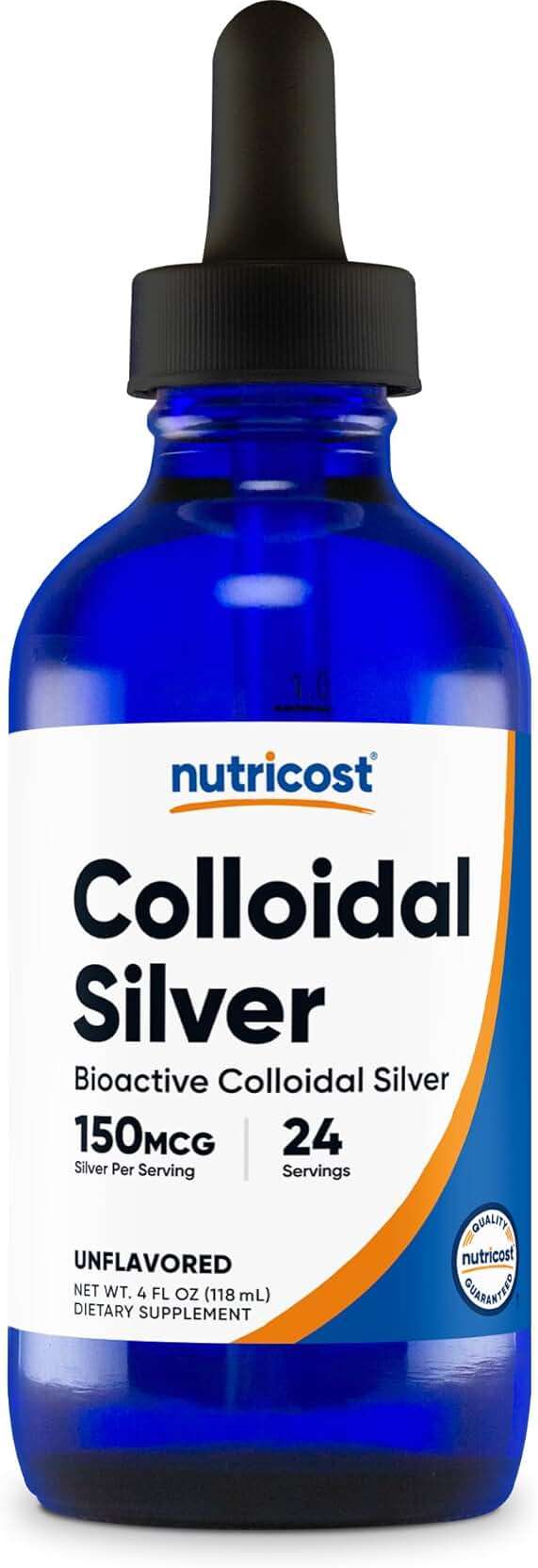Nutricost Colloidal Silver 4oz - Cobalt Blue Glass Bottles, Bio-Active Colloidal Silver - Image 1