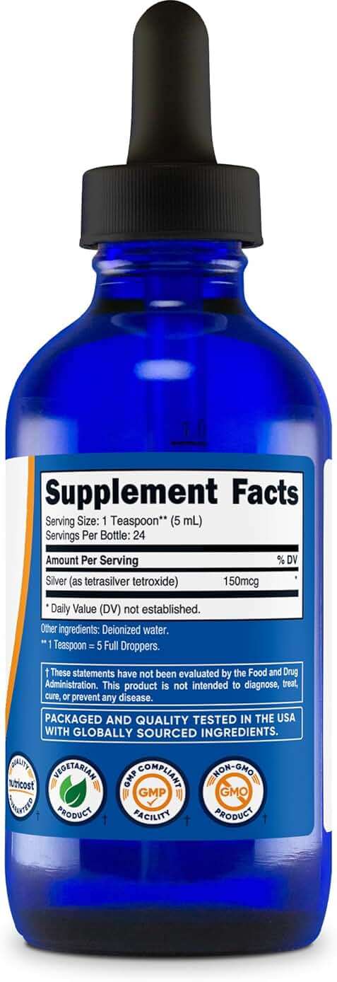 Nutricost Colloidal Silver 4oz - Cobalt Blue Glass Bottles, Bio-Active Colloidal Silver - Image 5