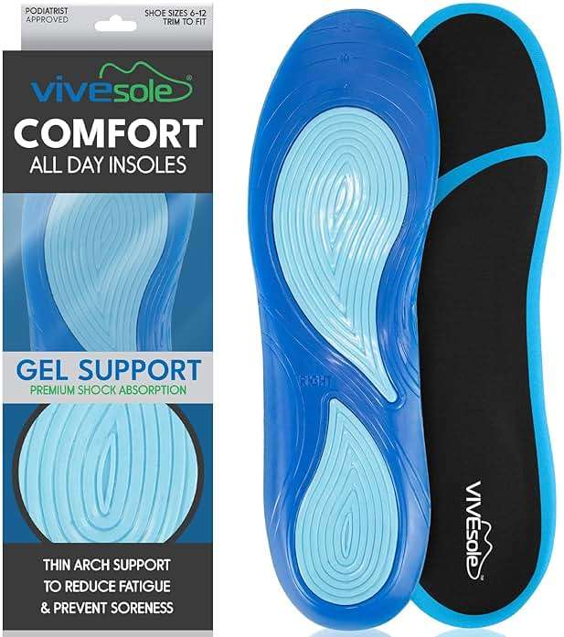 ViveSole Gel Insoles for Men & Women - Shoe Inserts for Walking & Standing All Day - Thin Cushion Soles for Sneakers, Boots - Comfort & Support for Heels, Arch Support, Plantar Fasciitis, Flat Feet - Image 1