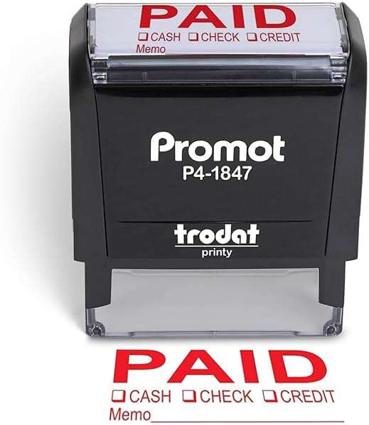 Promot Paid Stamp Self Inking Stamp - Paid Stamp for Office, Accounts Payable Stamp w/Type and Memo - Rubber Stamps for Retail Use, Red Ink Stamp, Self Inking Stamp for Business Supplies - Image 2